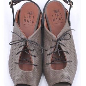 Lilimill Gray Peep Toe Leather Flat